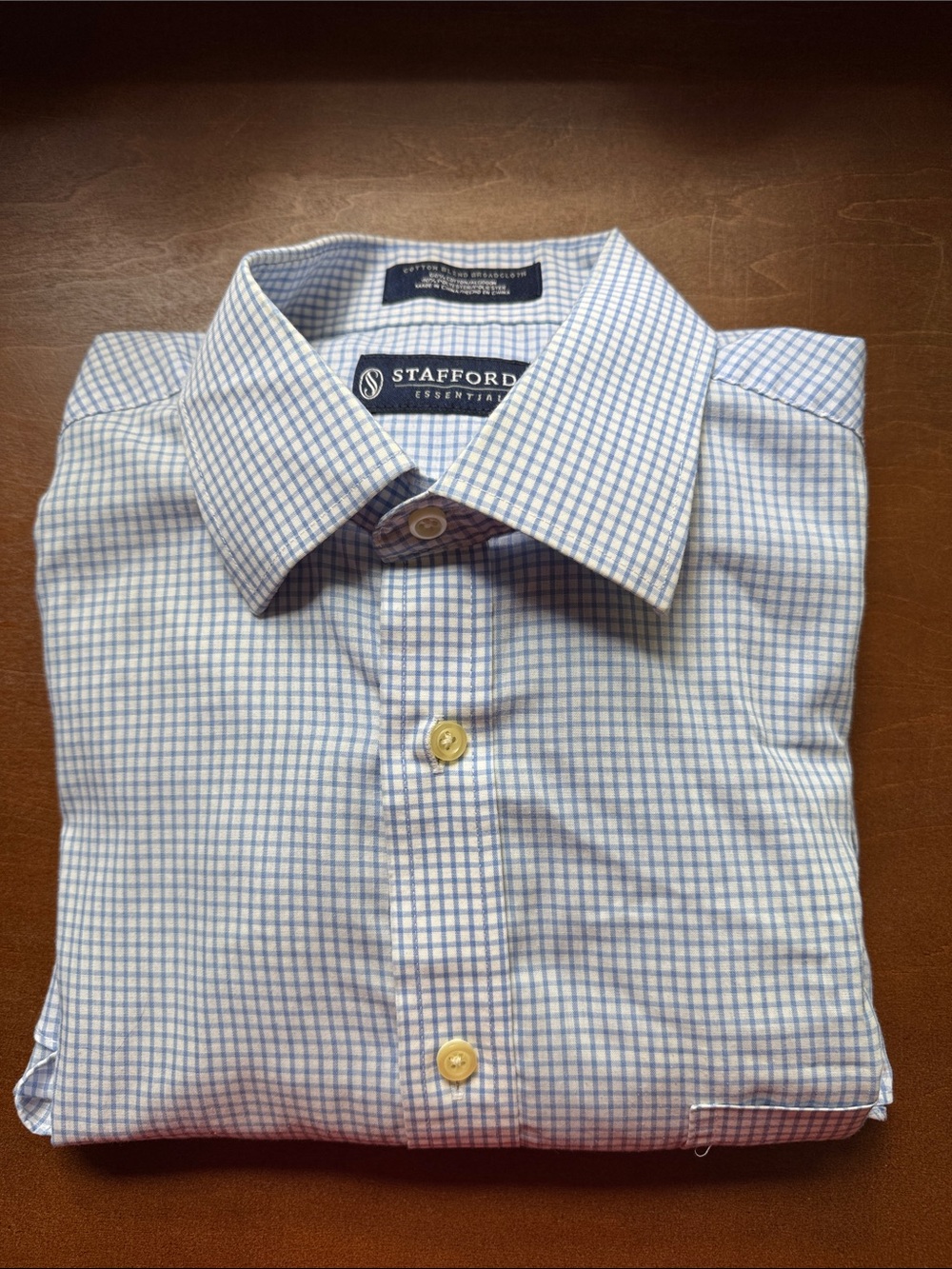 Stafford Men's Blue and White Micro-Check Dress Shirt